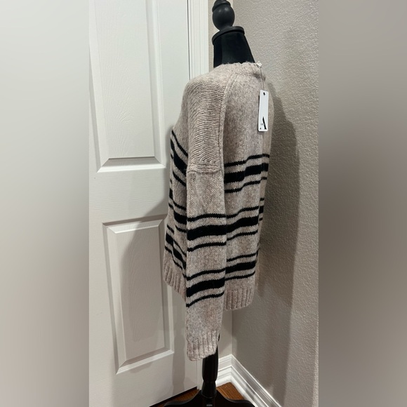 Ba&sh Bosco Striped Wool Mohair Blend Sweater Greige Sz Large Crewneck Pullover - Picture 7 of 16